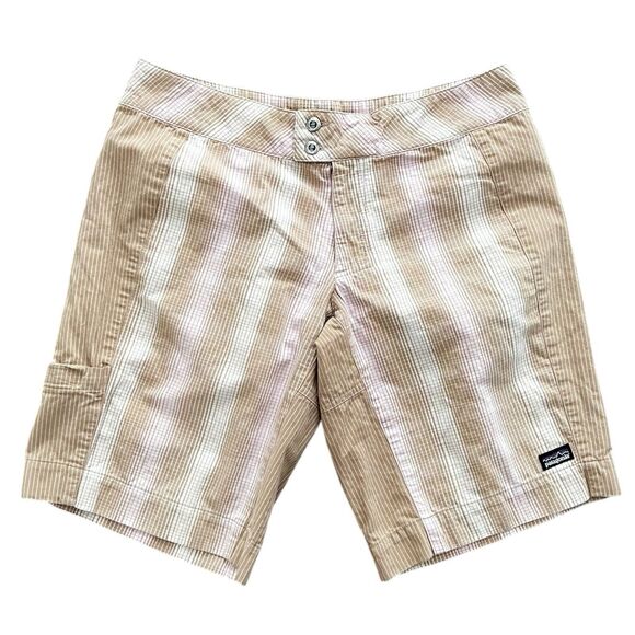 Patagonia Shorts Women Size 10 Slabstick Striped Flat Front Hiking - Picture 1 of 3